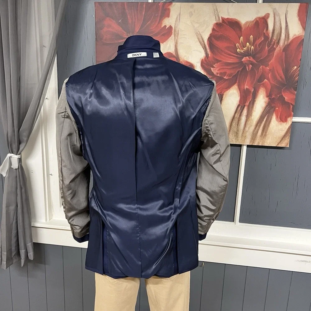 DKNY Blazer Jacket Sport Coat Mens 40R Slim‎ Fit Wool Navy